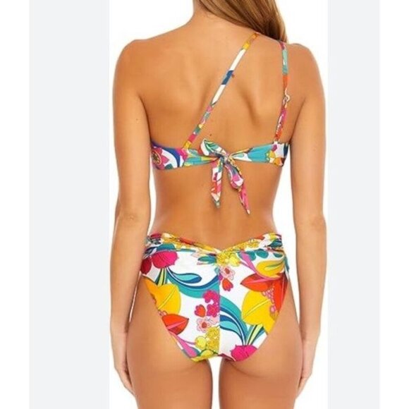 Trina Turk Sz 10 Bikini Fontaine One Shoulder Bandeau Tropical Retro Resortwear - Picture 2 of 6
